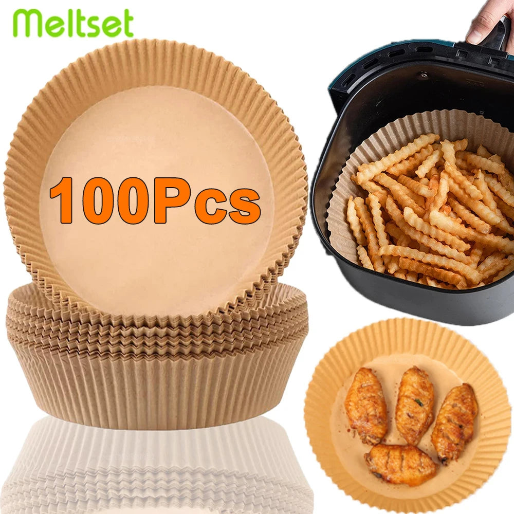 Air Fryer Disposable Paper Liners (50/100 Pack) | Non-Stick, No-Mess Cleanup for Easy Cooking