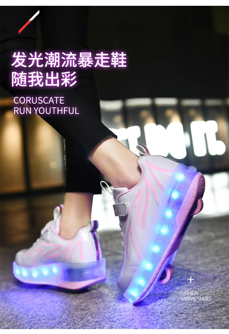 Two-Wheel LED Roller Skate Shoes for Kids – Boys & Girls Luminous Sneakers with USB Charging