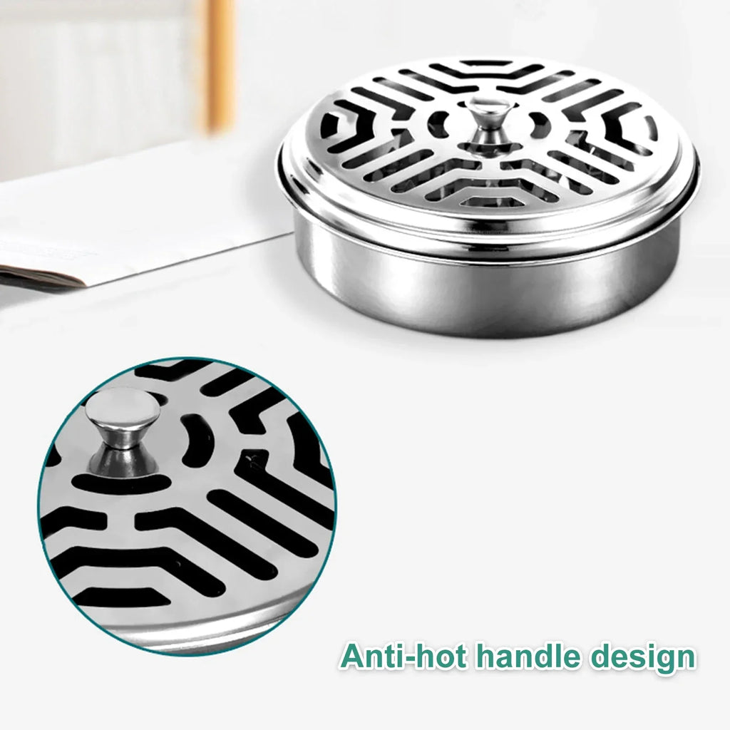 Mosquito Coil Holder with Lid – Metal Incense Burner Tray for Outdoor & Indoor Use (Ash Catcher + Safe Cover)
