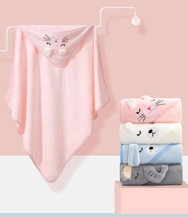 Cartoon Animal Baby Hooded Towel – Soft Swaddle Blanket for Newborns & Toddlers
