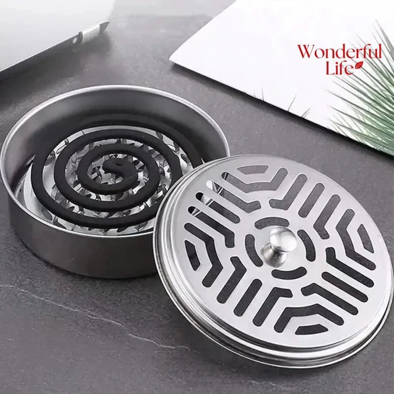 Mosquito Coil Holder with Lid – Metal Incense Burner Tray for Outdoor & Indoor Use (Ash Catcher + Safe Cover)