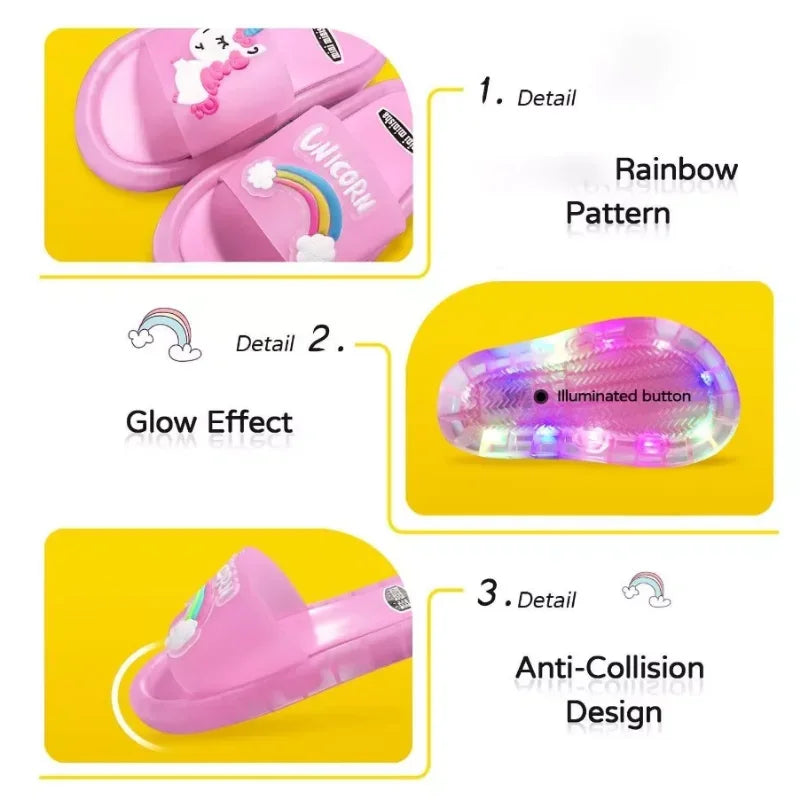 Kids Cartoon Unicorn Slippers – Light-Up Cute Summer Slides for Boys & Girls