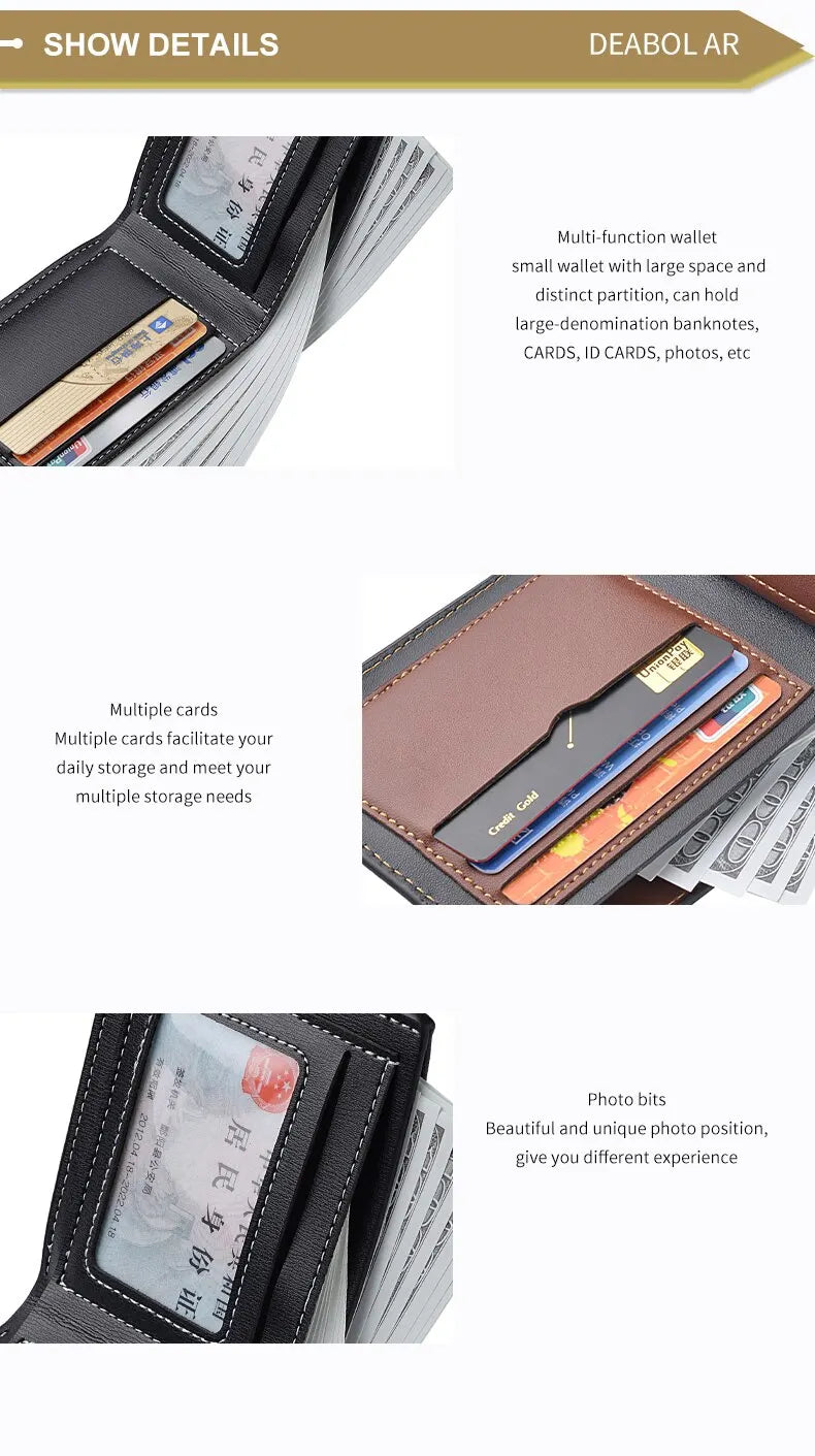 PU Leather Men’s Short Wallet – Thin Folding Credit Card Holder, Compact England Style