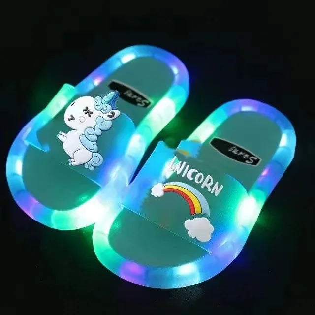 Kids Cartoon Unicorn Slippers – Light-Up Cute Summer Slides for Boys & Girls