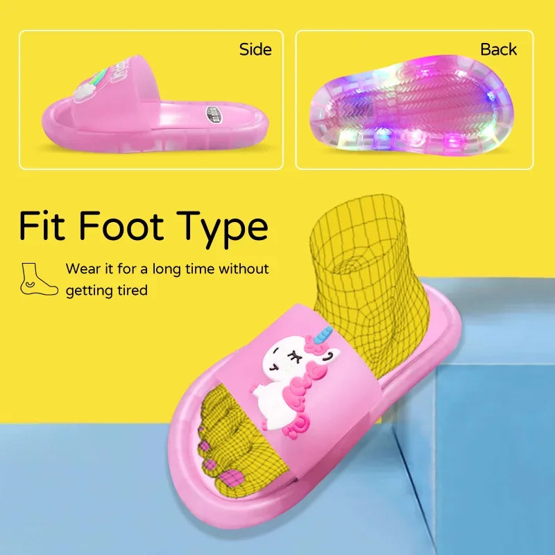 Kids Cartoon Unicorn Slippers – Light-Up Cute Summer Slides for Boys & Girls