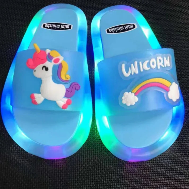 Kids Cartoon Unicorn Slippers – Light-Up Cute Summer Slides for Boys & Girls