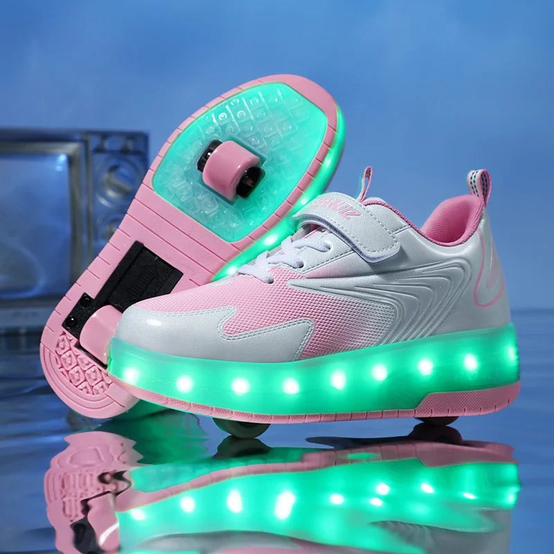 Two-Wheel LED Roller Skate Shoes for Kids – Boys & Girls Luminous Sneakers with USB Charging
