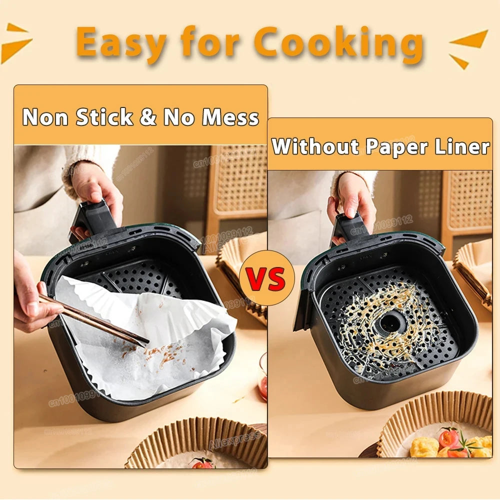 Air Fryer Disposable Paper Liners (50/100 Pack) | Non-Stick, No-Mess Cleanup for Easy Cooking
