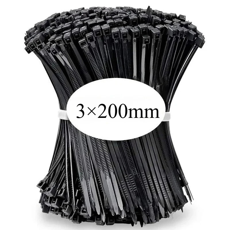 100PCS Nylon Cable Zip Ties – Self-Locking Fastening Straps (Black/White)