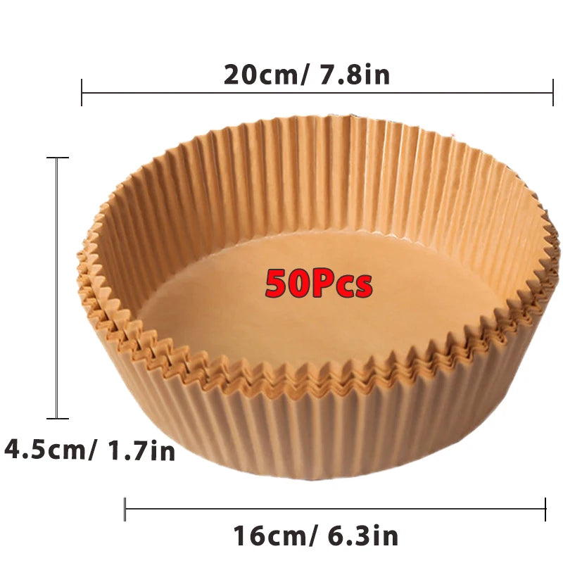 Air Fryer Disposable Paper Liners (50/100 Pack) | Non-Stick, No-Mess Cleanup for Easy Cooking