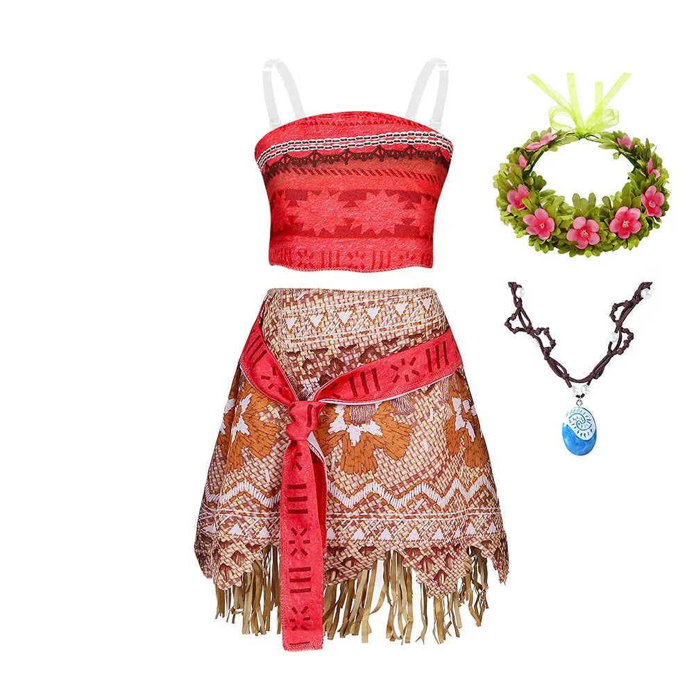 Ocean Adventure Moana Costume for Girls – Two-Piece Polynesian Style Dress Up for Halloween & Role Play