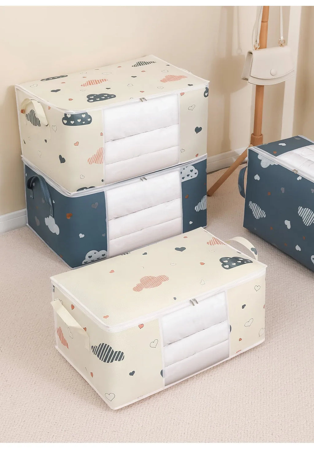 HOMEFISH Large Capacity Foldable Clothes Storage Bag – Reinforced Handle & Sturdy Zipper for Blankets and Bedding