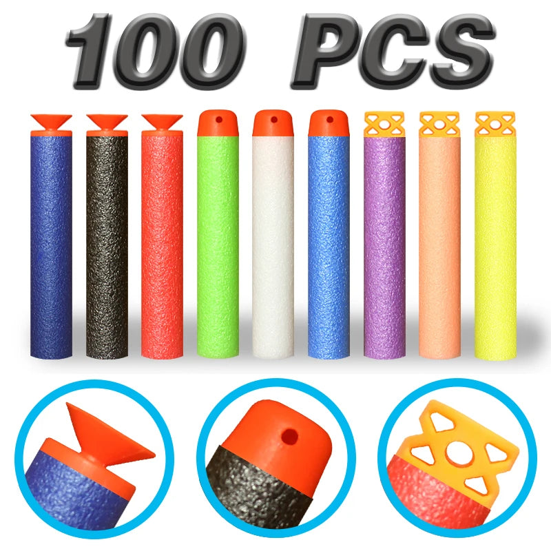 Nerf-Compatible Foam Dart Refills (50/100 Pack) | Soft, Safe Replacement Bullets for N-Strike Blasters