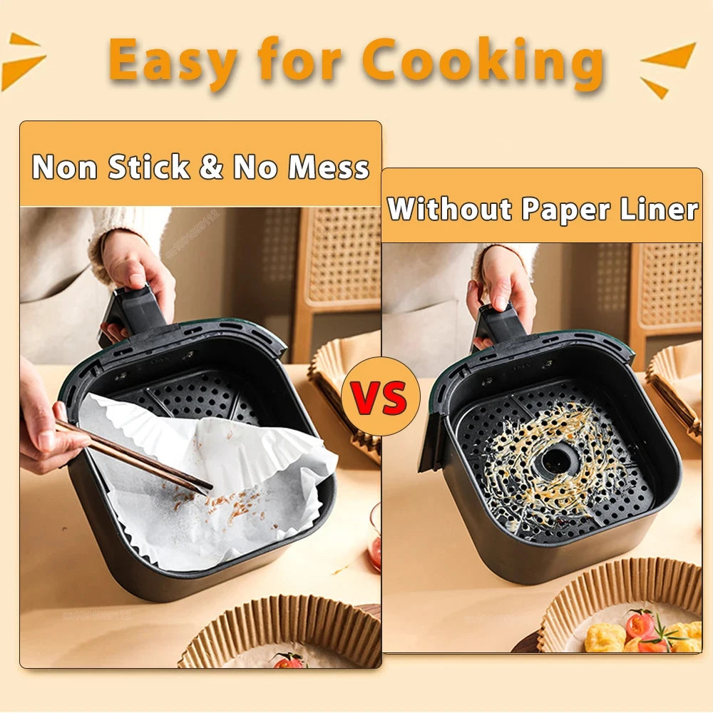 Air Fryer Disposable Paper Liners (50/100 Pack) | Non-Stick, No-Mess Cleanup for Easy Cooking