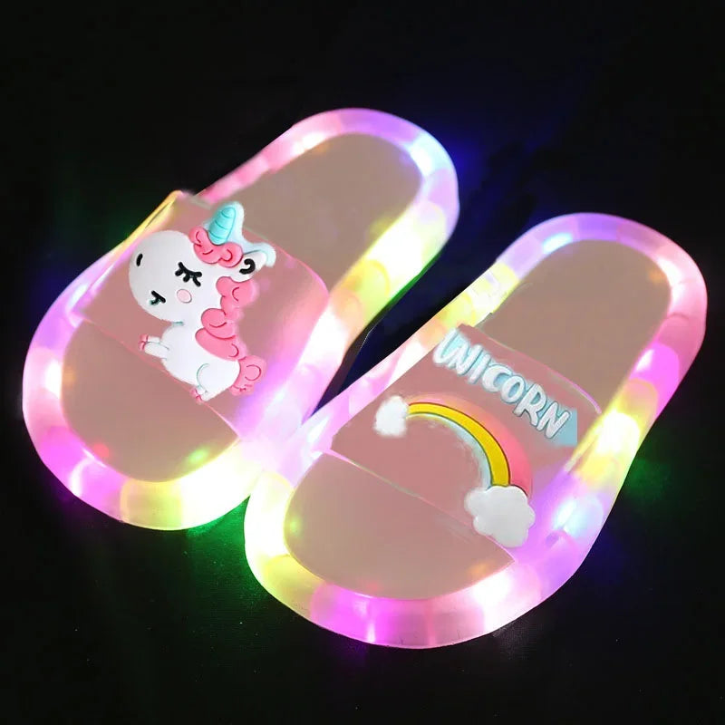 Kids Cartoon Unicorn Slippers – Light-Up Cute Summer Slides for Boys & Girls