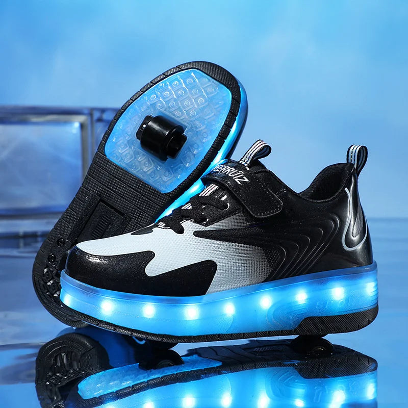 Two-Wheel LED Roller Skate Shoes for Kids – Boys & Girls Luminous Sneakers with USB Charging