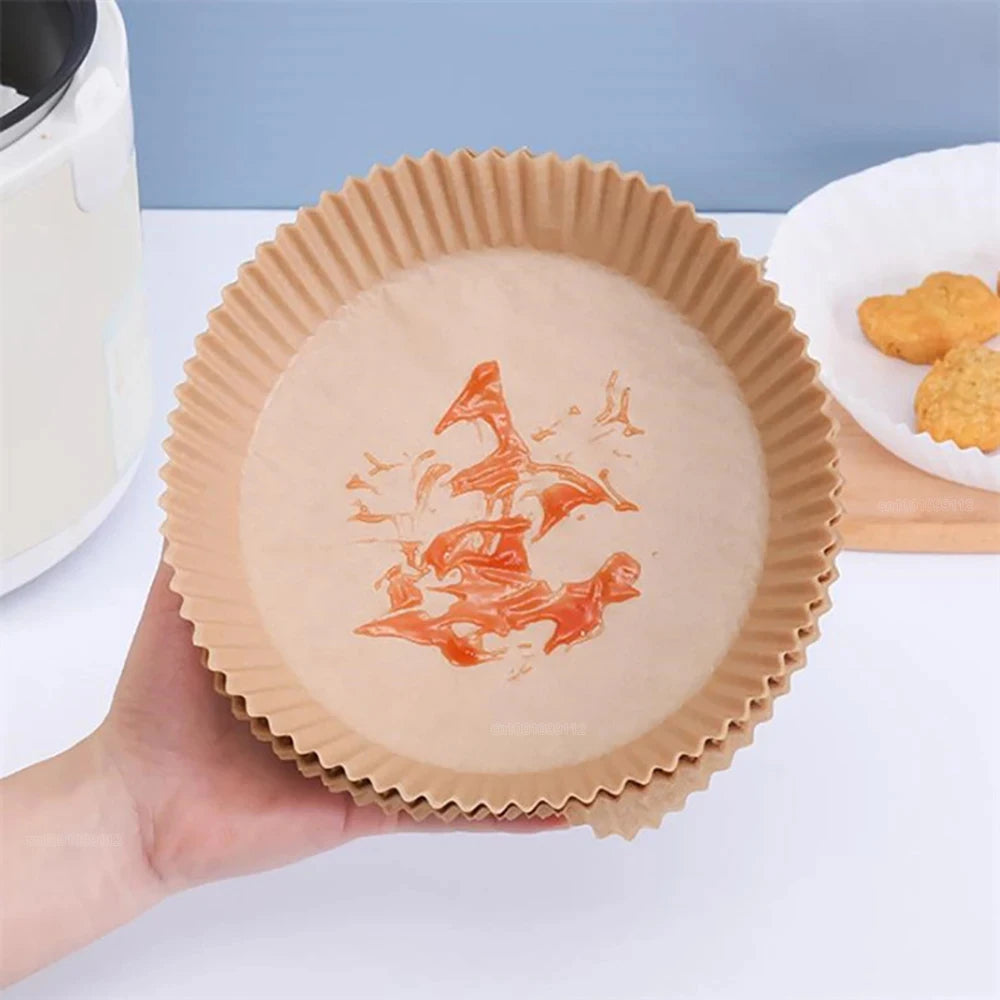 Air Fryer Disposable Paper Liners (50/100 Pack) | Non-Stick, No-Mess Cleanup for Easy Cooking