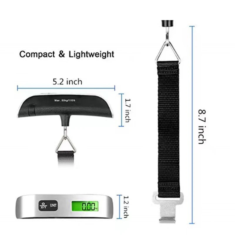 Portable Digital Luggage Scale – 110lb/50kg Electronic Hanging Suitcase Travel Weight Tool with LCD Display