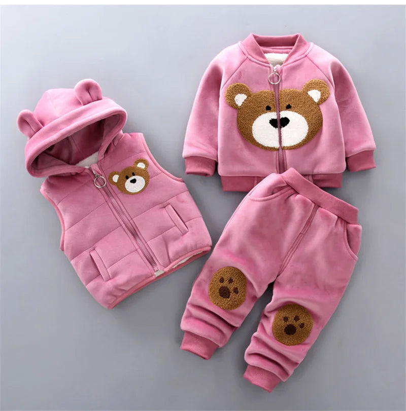 Kids 3-Piece Bear Outfit Set – Cotton Warm Hoodie, Vest & Pants for Boys & Girls (0–4 Years)