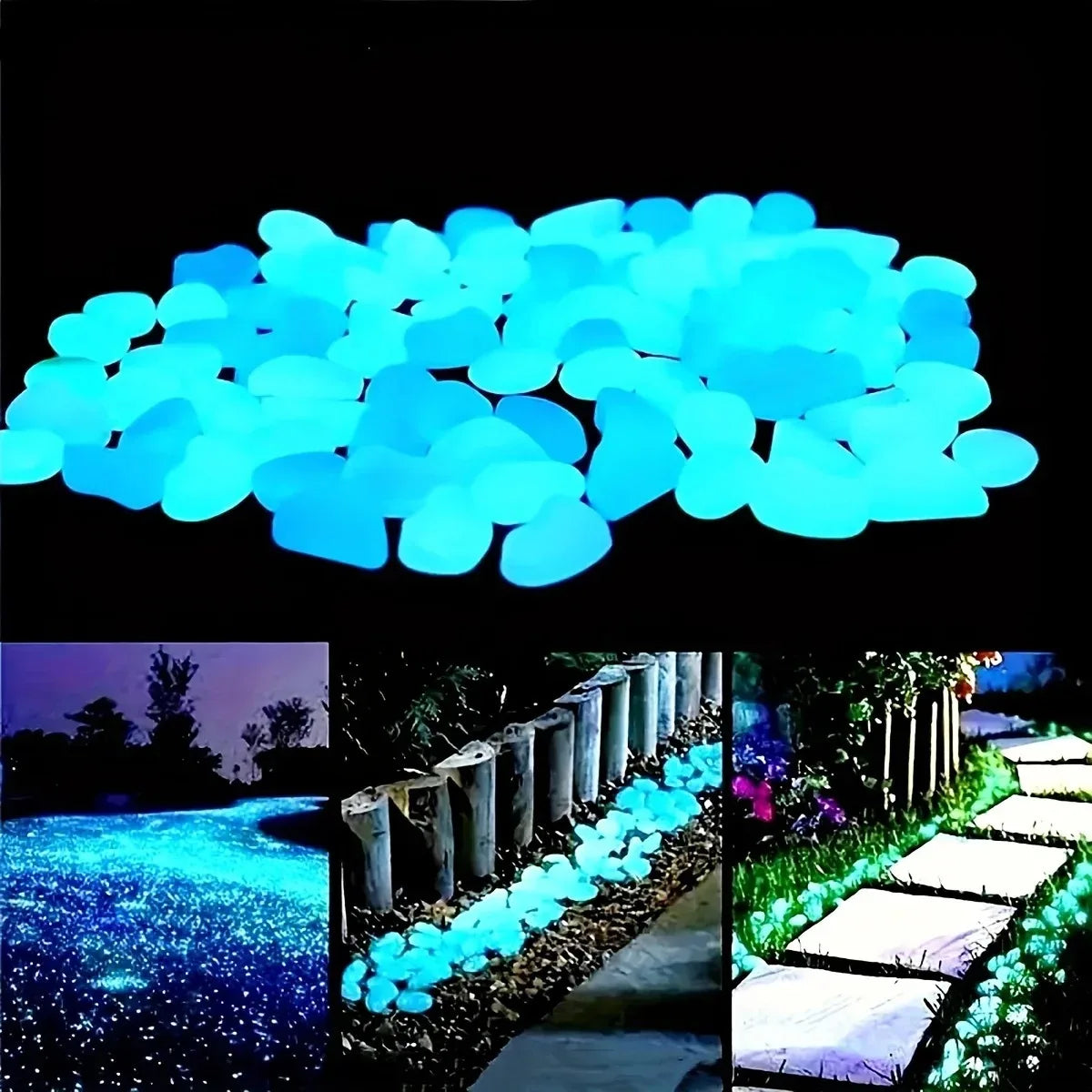 Glow in the Dark Garden Pebbles (100PCS) – Luminous Stones for Walkways, Planters, Patio & Aquarium Decor