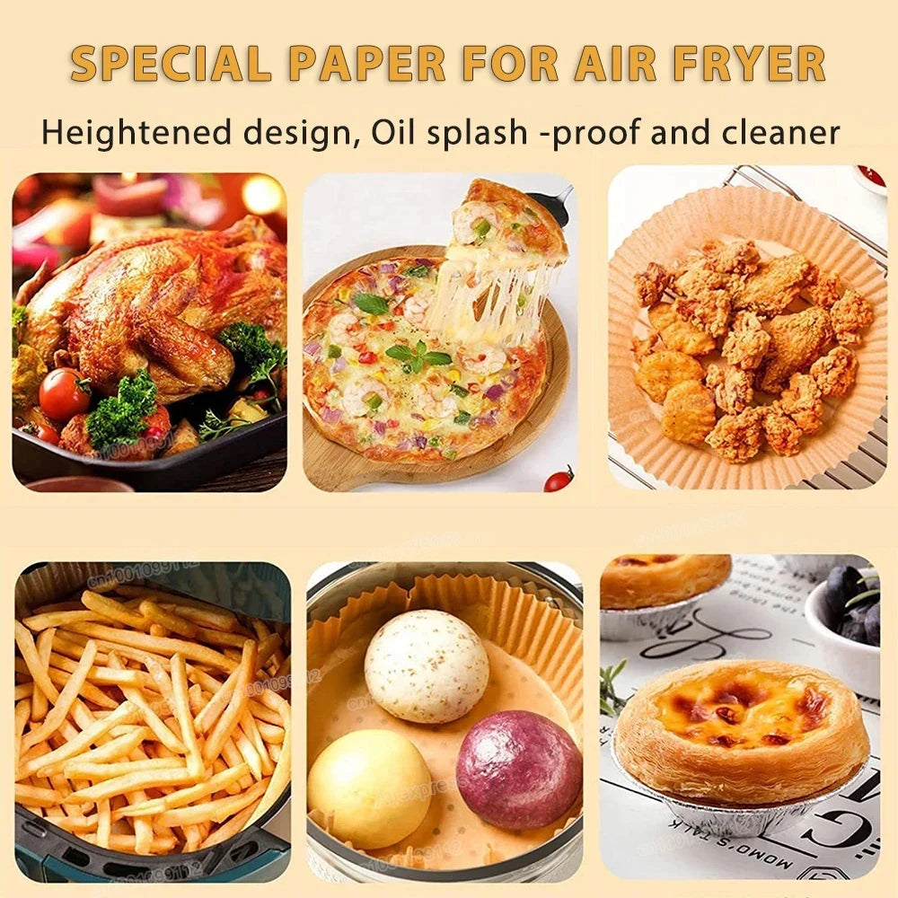 Air Fryer Disposable Paper Liners (50/100 Pack) | Non-Stick, No-Mess Cleanup for Easy Cooking