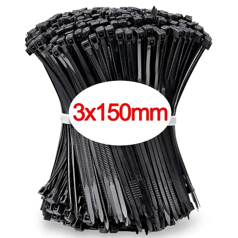 100PCS Nylon Cable Zip Ties – Self-Locking Fastening Straps (Black/White)
