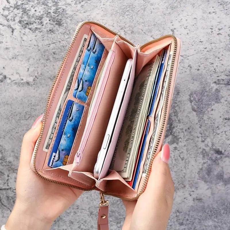 Fashion Zipper Wallet for Women – Long PU Leather Purse, Coin & Card Holder, Stylish Billfold