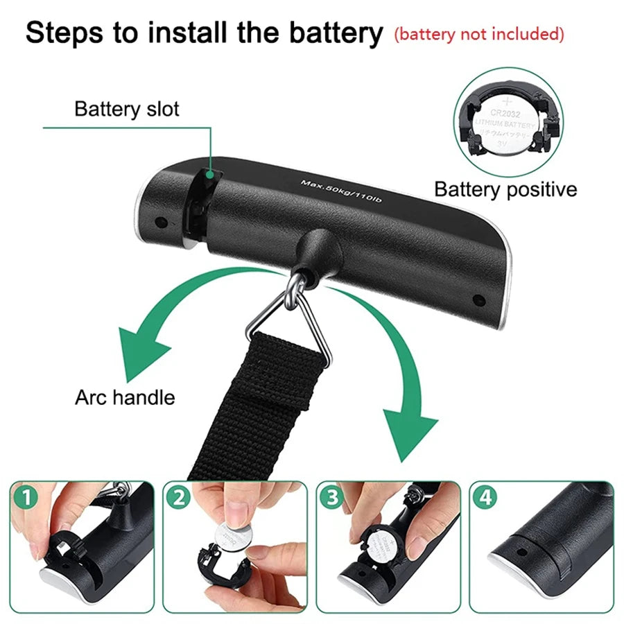 Portable Digital Luggage Scale – 110lb/50kg Electronic Hanging Suitcase Travel Weight Tool with LCD Display