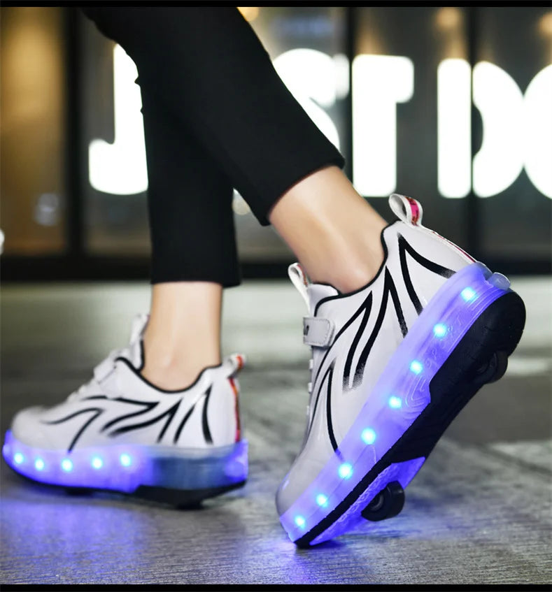 Two-Wheel LED Roller Skate Shoes for Kids – Boys & Girls Luminous Sneakers with USB Charging