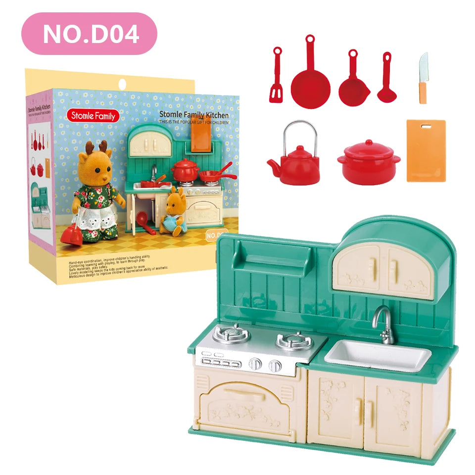 1:12 Miniature Dollhouse Furniture – Forest Family Kitchen & Dining Accessories, Pretend Play Toys for Girls