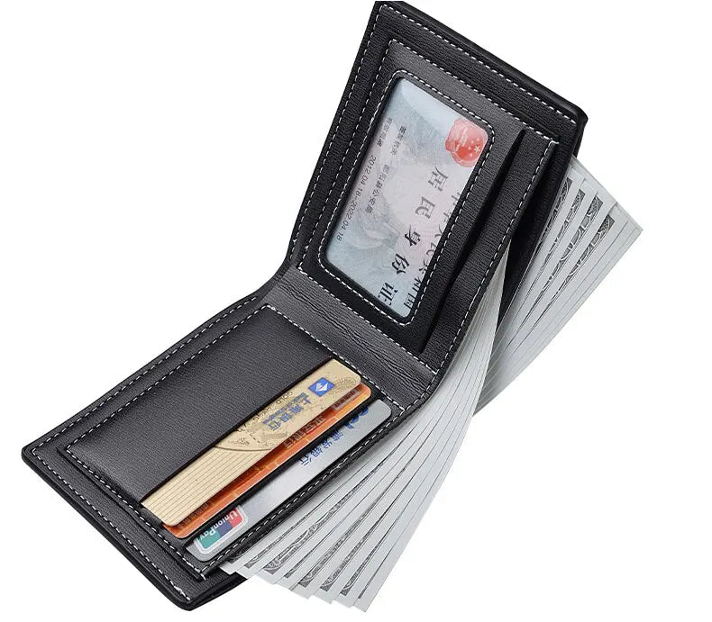 PU Leather Men’s Short Wallet – Thin Folding Credit Card Holder, Compact England Style