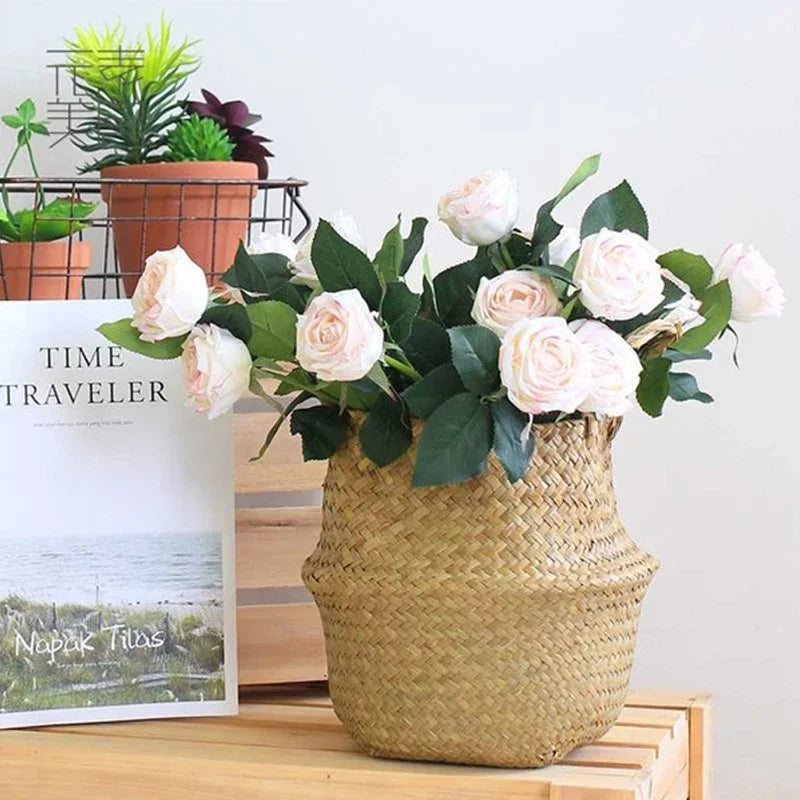 Handmade Straw Weaving Plant Pot Basket – Indoor & Outdoor Decorative Planter Container