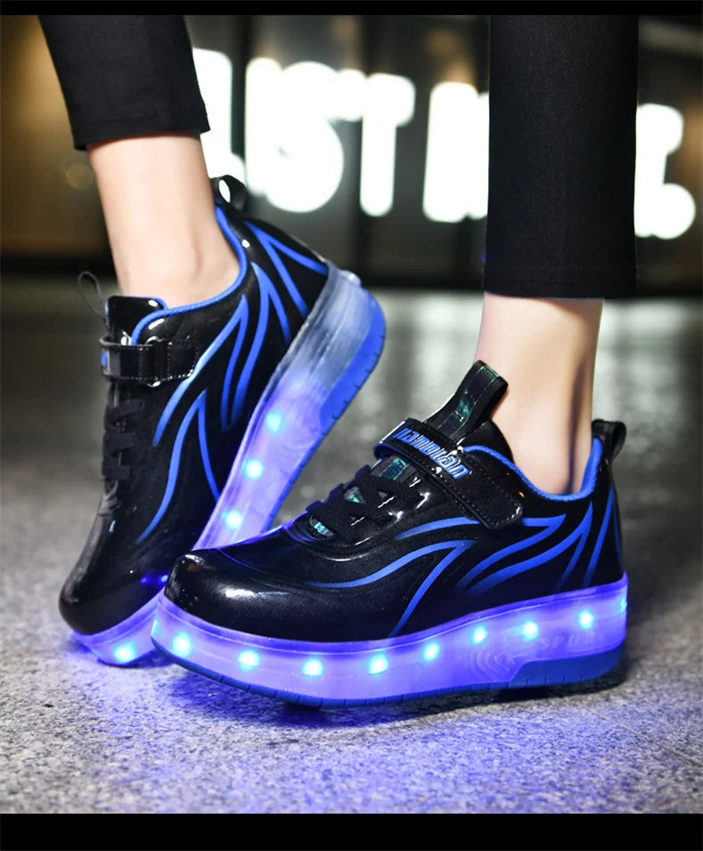 Two-Wheel LED Roller Skate Shoes for Kids – Boys & Girls Luminous Sneakers with USB Charging