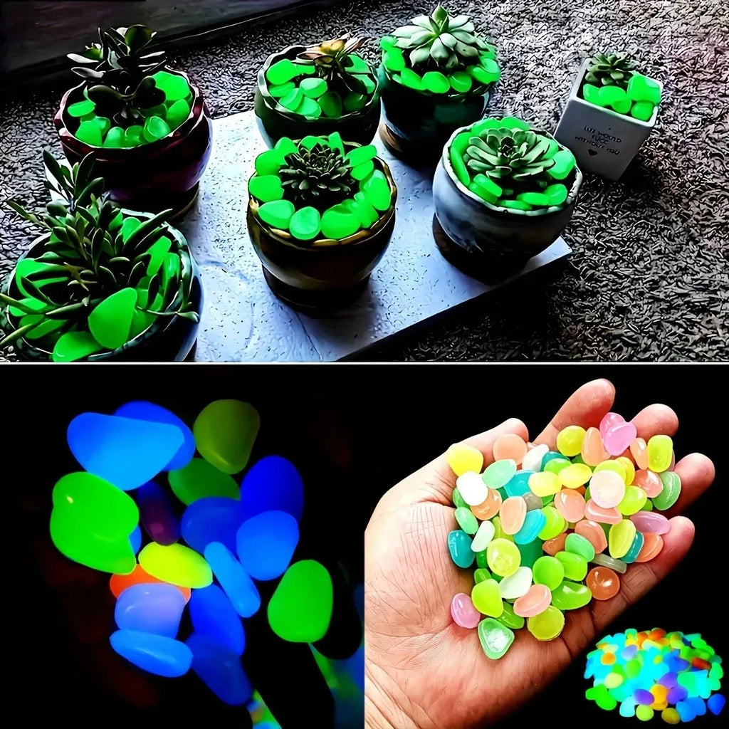 Glow in the Dark Garden Pebbles (100PCS) – Luminous Stones for Walkways, Planters, Patio & Aquarium Decor