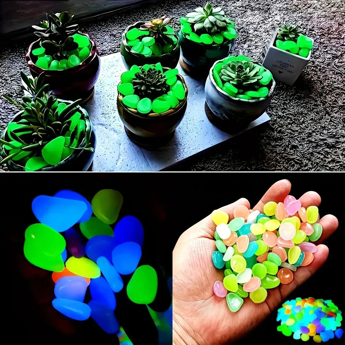 Glow in the Dark Garden Pebbles (100PCS) – Luminous Stones for Walkways, Planters, Patio & Aquarium Decor