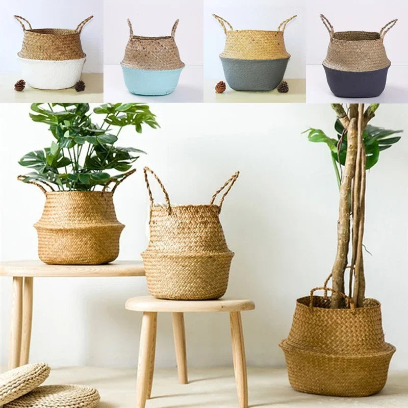 Handmade Straw Weaving Plant Pot Basket – Indoor & Outdoor Decorative Planter Container