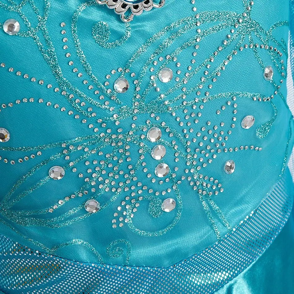 Girls Snow Queen Princess Dress – Elsa-Inspired Costume with Long Cloak for Halloween & Dress Up