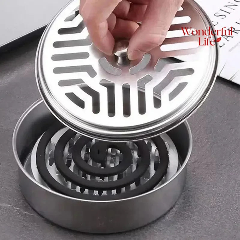 Mosquito Coil Holder with Lid – Metal Incense Burner Tray for Outdoor & Indoor Use (Ash Catcher + Safe Cover)