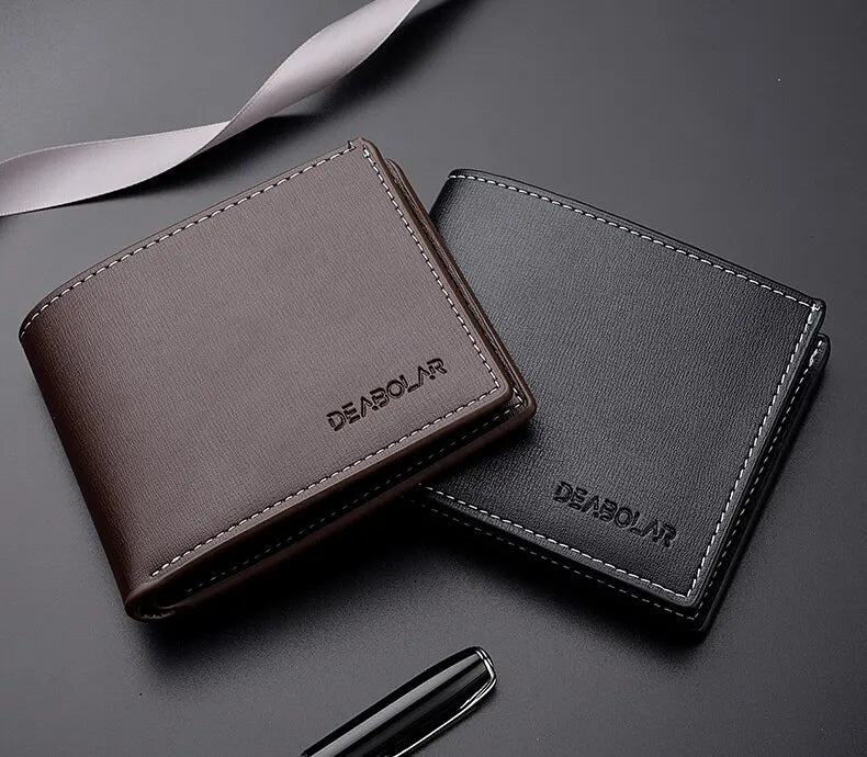PU Leather Men’s Short Wallet – Thin Folding Credit Card Holder, Compact England Style