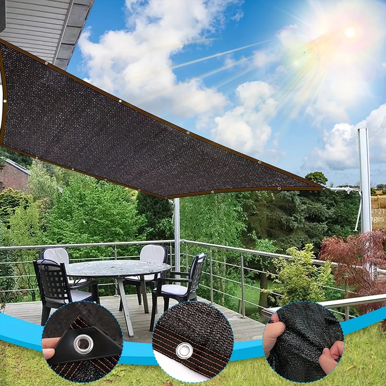 Black Shade Cloth Sunblock Mesh – Taped Edge with Grommets for Pergola, Greenhouse, Garden & Patio
