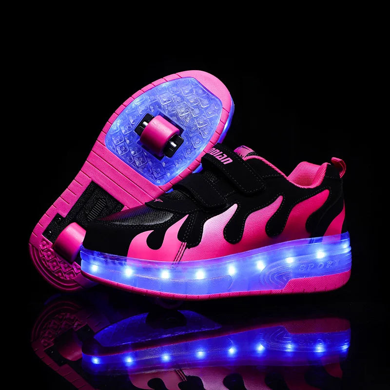 Two-Wheel LED Roller Skate Shoes for Kids – Boys & Girls Luminous Sneakers with USB Charging
