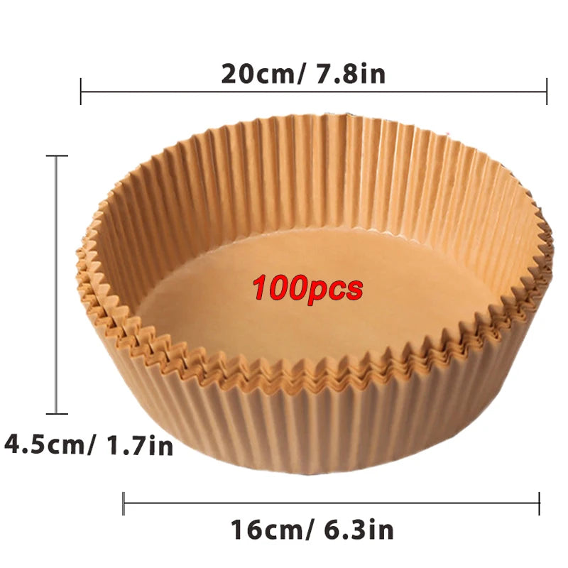 Air Fryer Disposable Paper Liners (50/100 Pack) | Non-Stick, No-Mess Cleanup for Easy Cooking