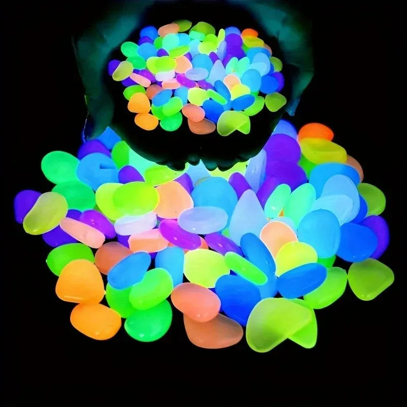 Glow in the Dark Garden Pebbles (100PCS) – Luminous Stones for Walkways, Planters, Patio & Aquarium Decor