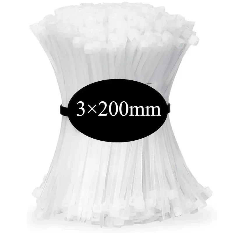 100PCS Nylon Cable Zip Ties – Self-Locking Fastening Straps (Black/White)