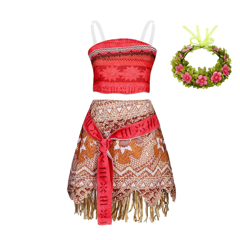 Ocean Adventure Moana Costume for Girls – Two-Piece Polynesian Style Dress Up for Halloween & Role Play