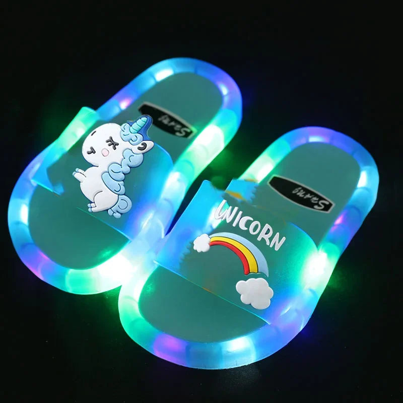 Kids Cartoon Unicorn Slippers – Light-Up Cute Summer Slides for Boys & Girls
