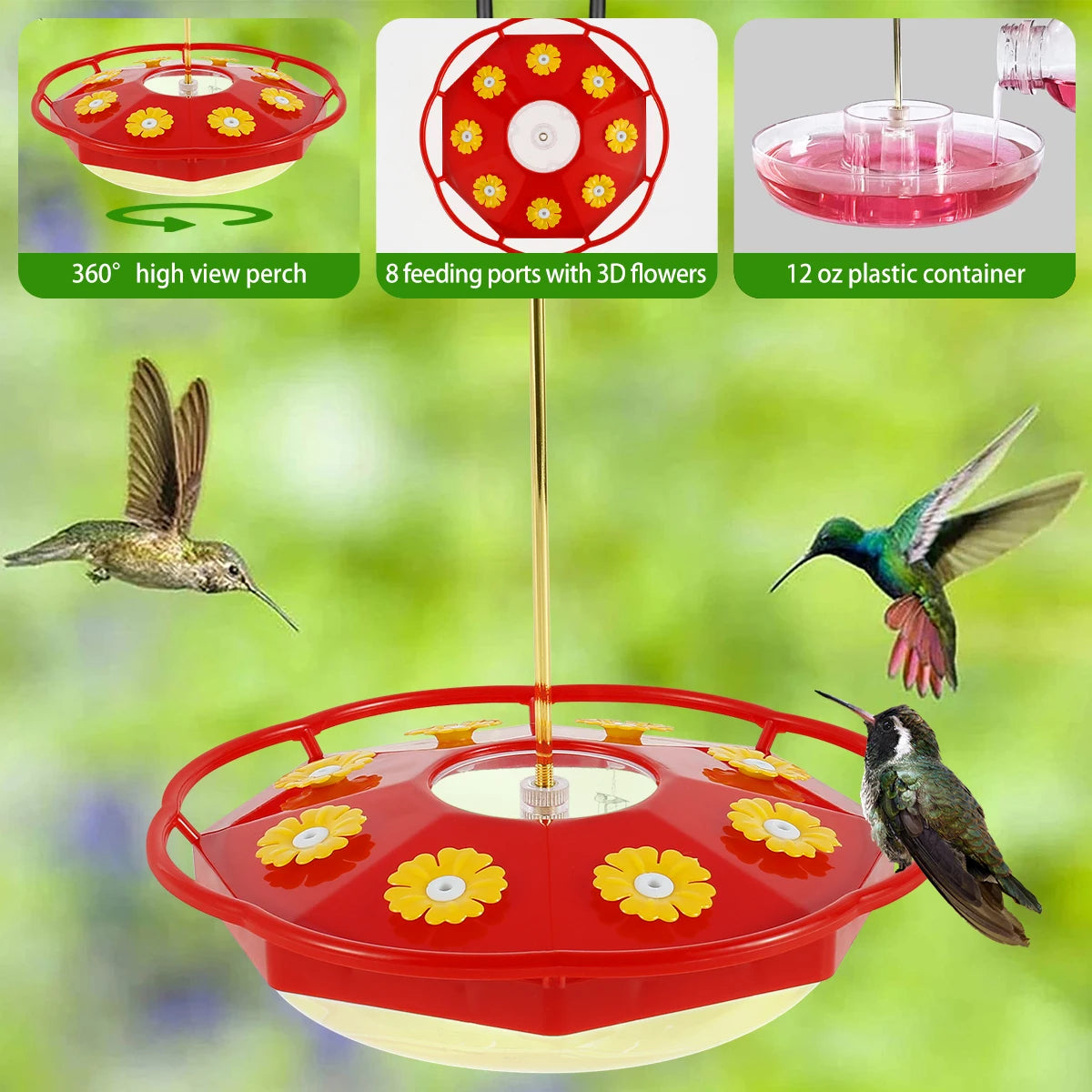 Hummingbird Feeder Hanging – 8-Port Floral Design, Ant & Bee Proof, Easy Clean