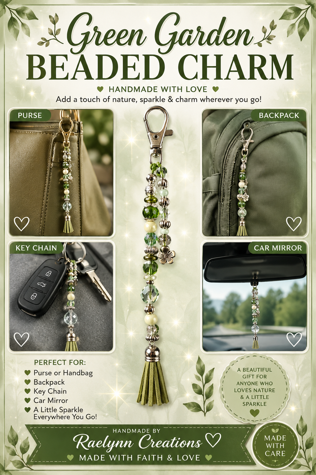 Green Sparkle Beaded Charm 💚✨by Raelynn Creations
