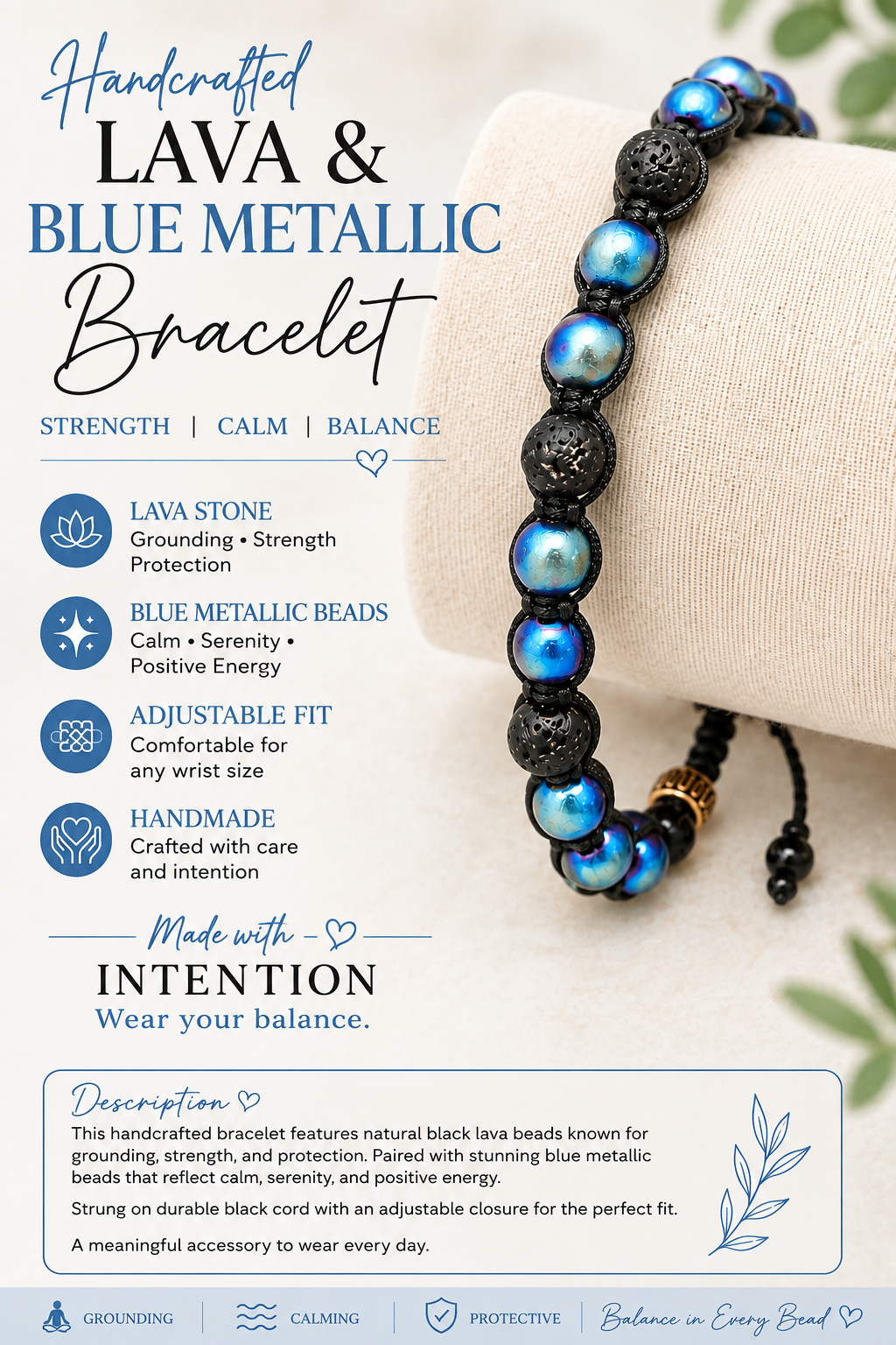 Metallic Blue Beads Bracelet 💙 by Raelynn Creations